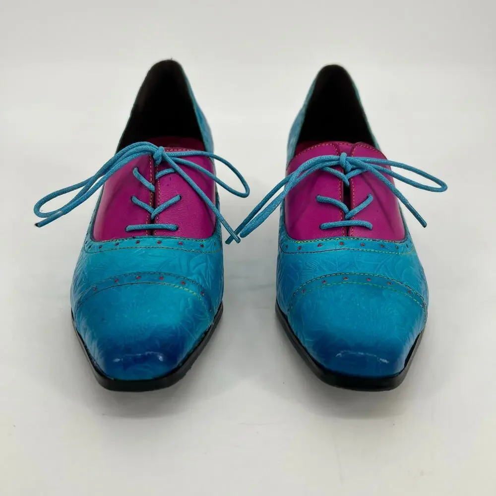 Smaibulun Soffia Kitten Heel Oxford Shoe Womens EU 39 US 8-8.5 Turquoise Leather